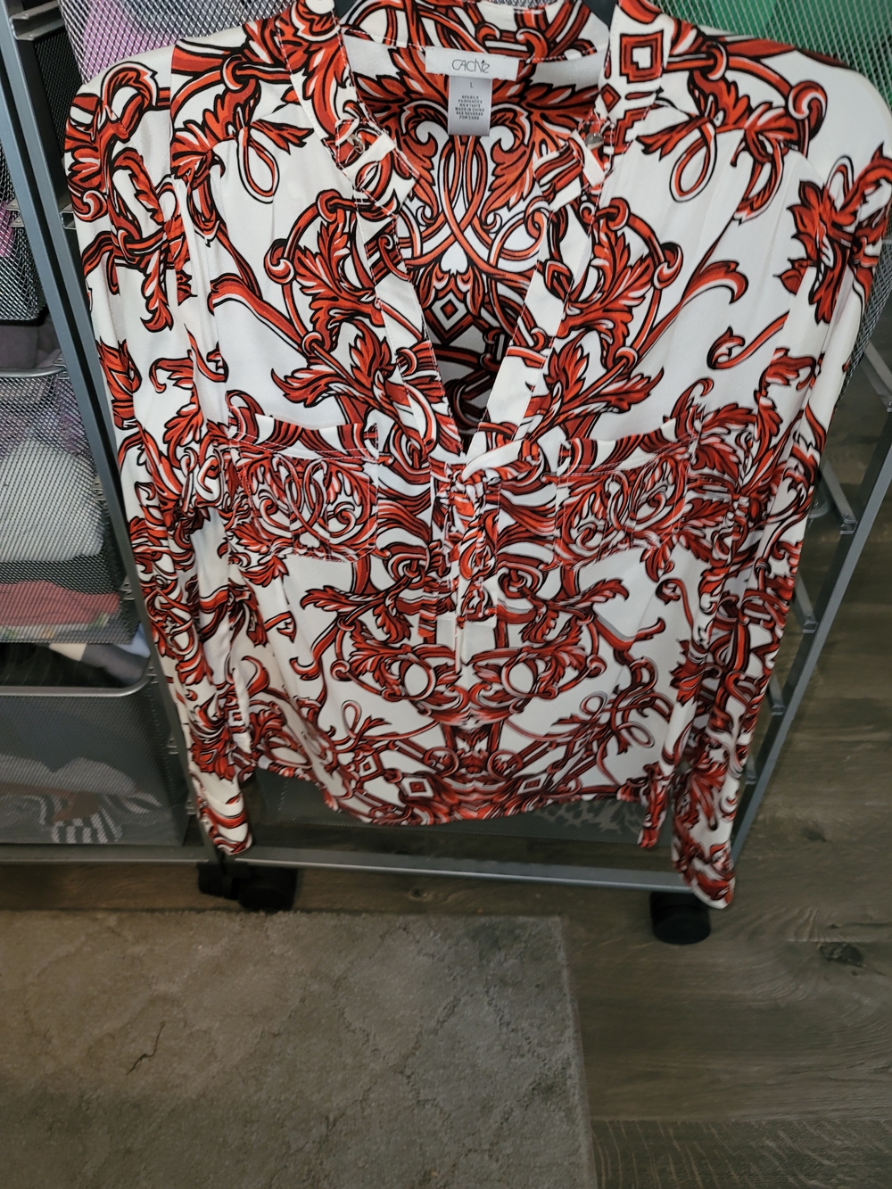 Cache White and Orange Baroque Silk Blouse